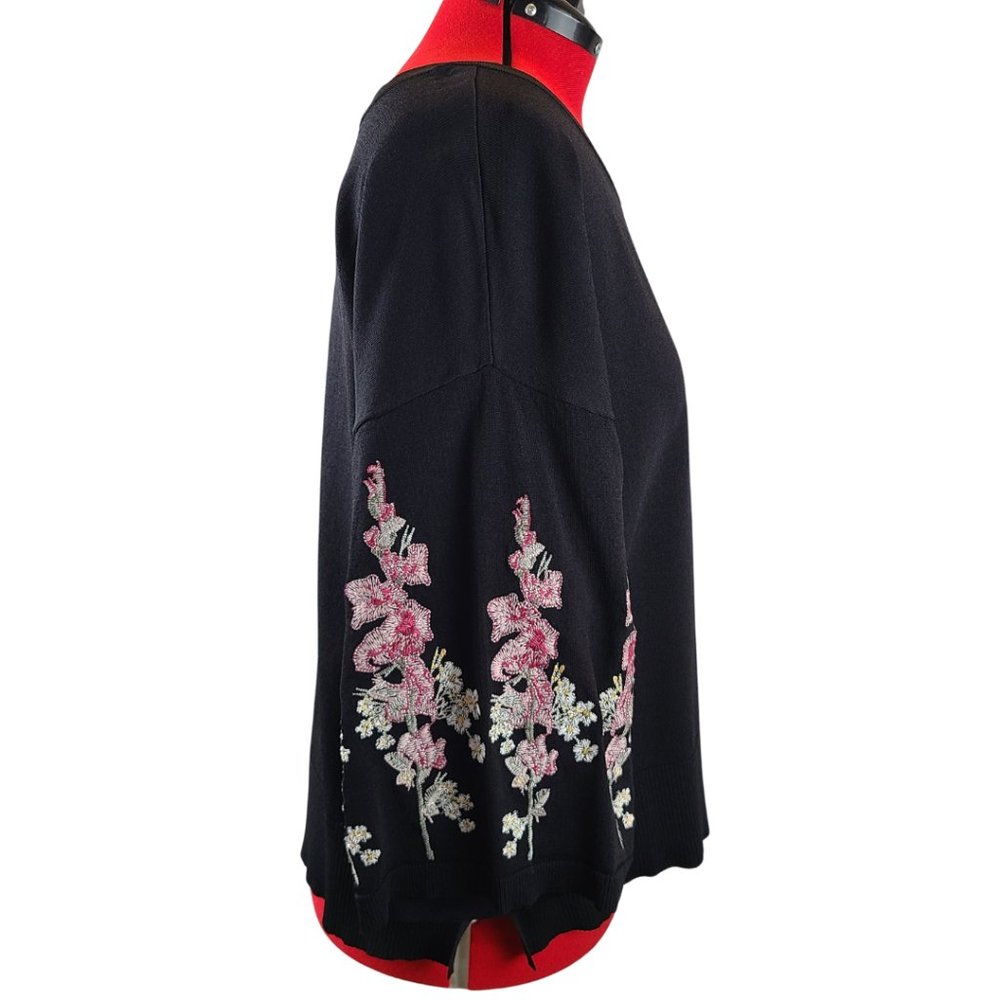 INC Black Sweater with Pink Embroidered Flower Sleeve Detail GUC 3X